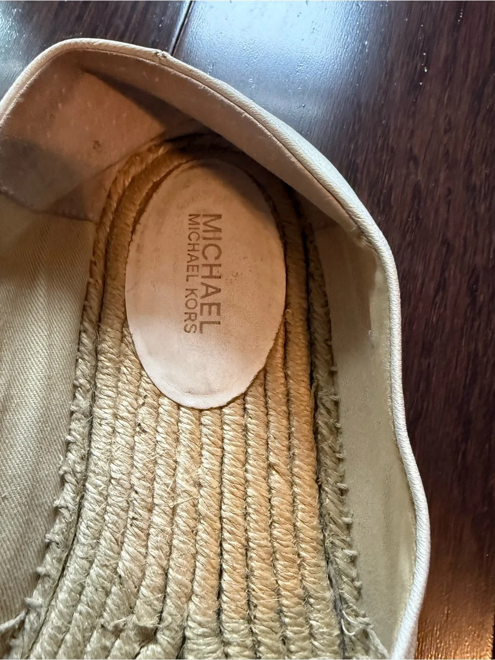 Michael Kors Cream Espadrilles with Orange and Gold Floral Embellishments
